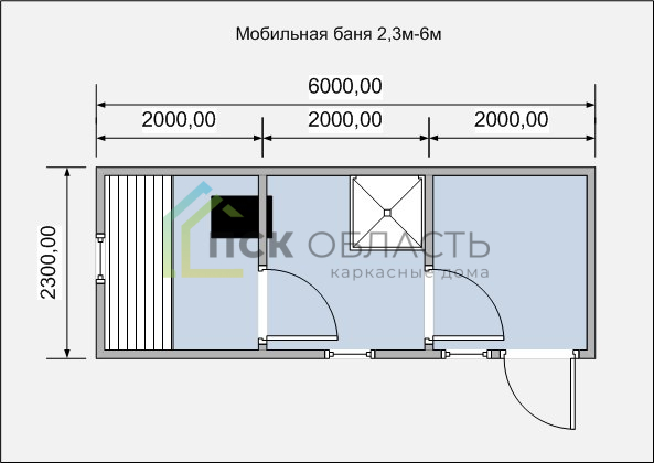 Мобильная баня М- 3 размера 6 х 2.3 схема